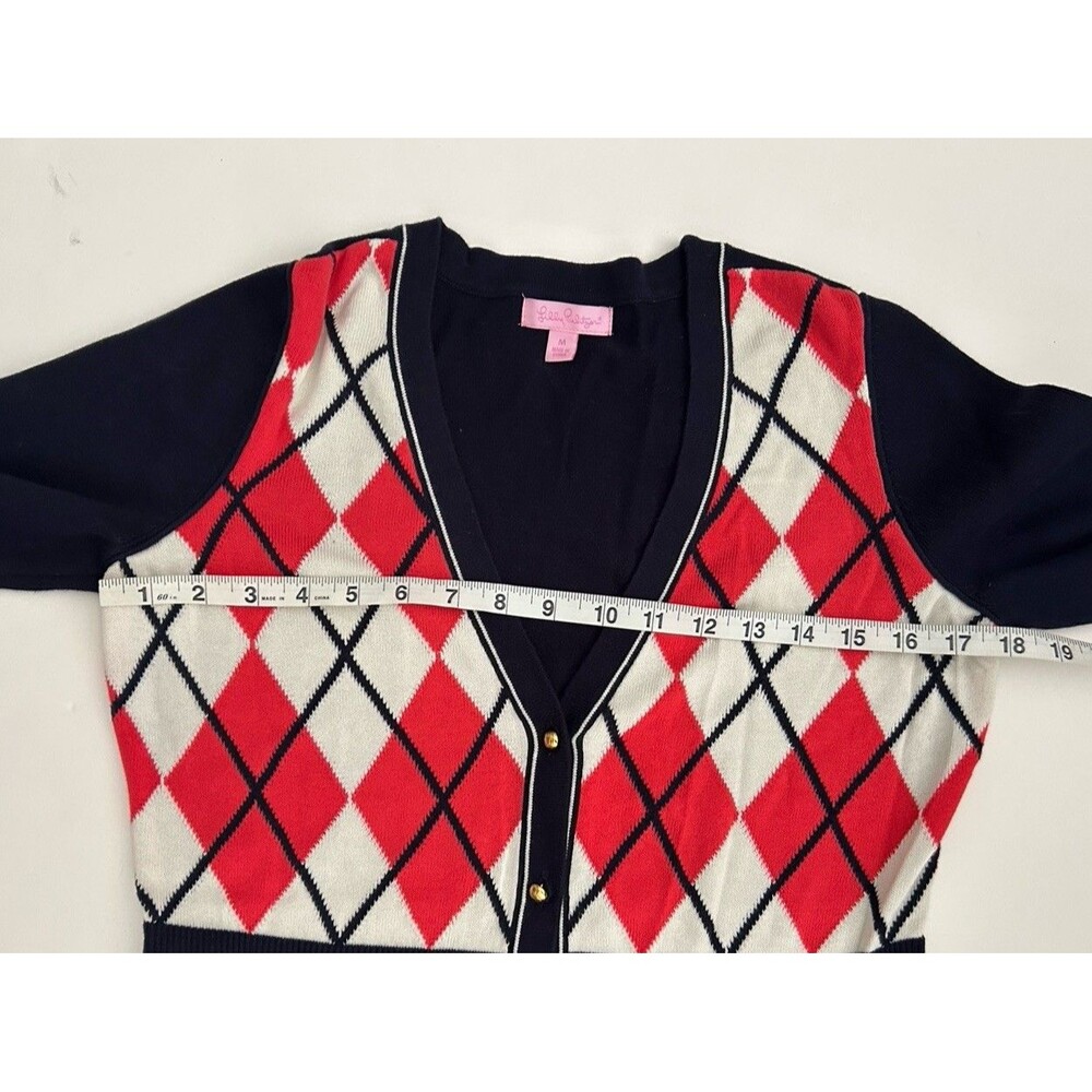 Lilly Pulitzer Women’s Sz M Cody Matinee Argyle Cardigan Sweater Navy Pink - Picture 5 of 6
